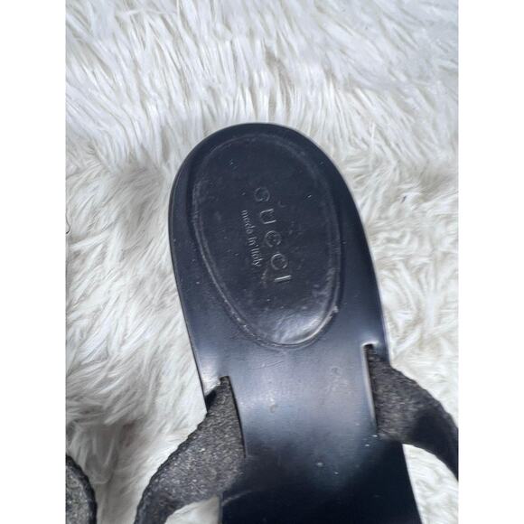 Gucci Shoes Womens Size 8 Black Logo Leather Sandals Slide Thong Made in Italy - Picture 4 of 14